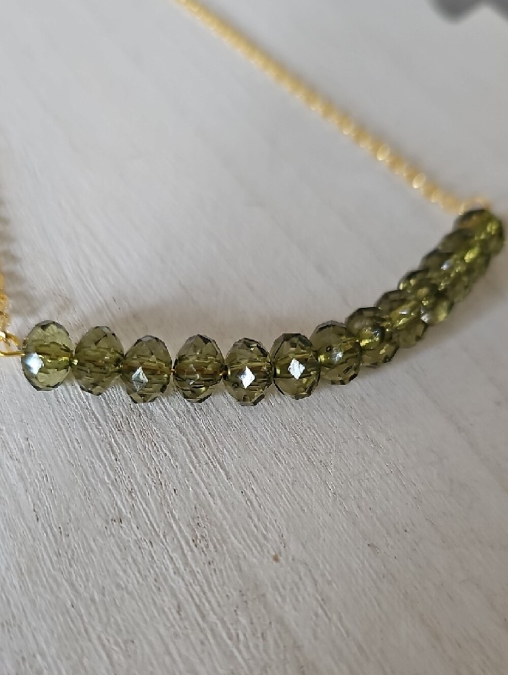 Gold Chain Necklace with Olive Green Faceted Beads - Picture 4 of 4